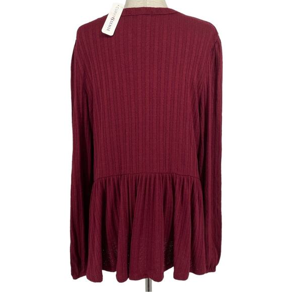 CURVY SENSE NWT Ribbed Long Sleeve Peplum Blouse Top Red Size 1X Button Detail - Picture 6 of 8